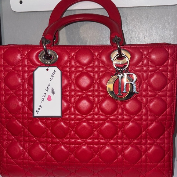 LLady Dior Large Red Cannage Lambskin Bag With Card & Original Strap - Picture 1 of 1